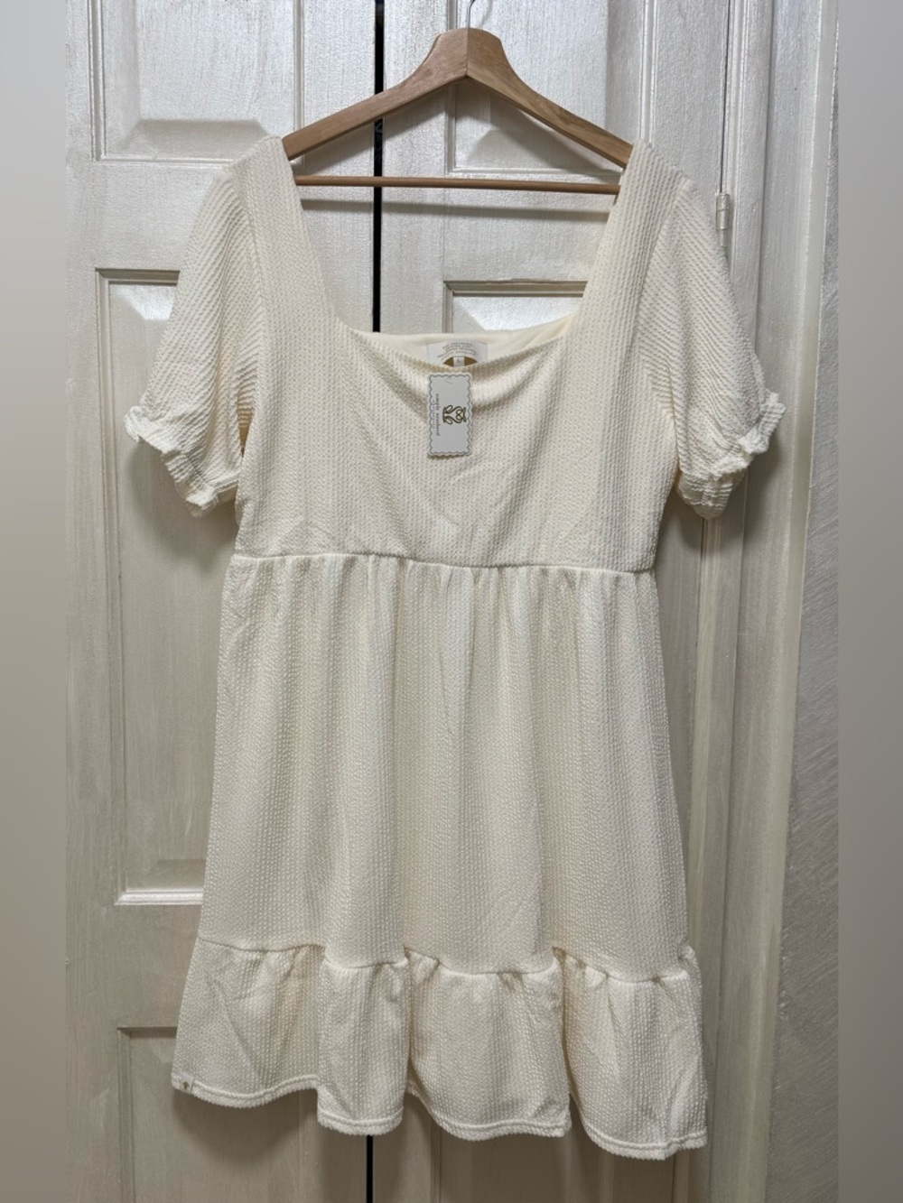 Simply Southern Size L Southern Square Neck Ivory Dress